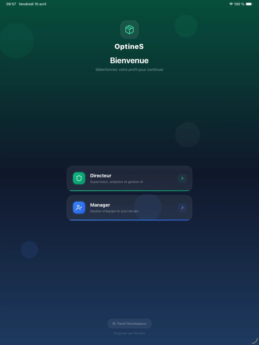 Écran de connexion Optines — sélection du profil Directeur ou Manager